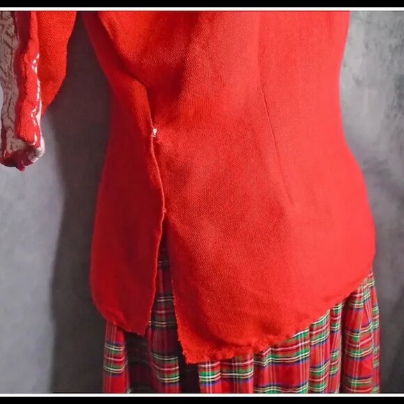 Vintage Dolman Top Red White with Silver, Festive 50s Holiday Woven Cotton VFG - Picture 6 of 13